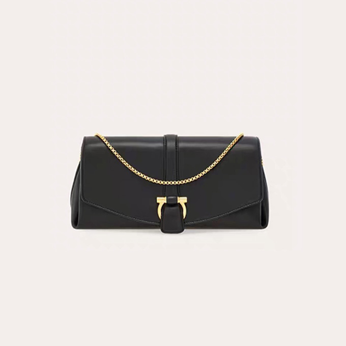 salvatore ferragamo gancio buckle leather chain crossbody bag